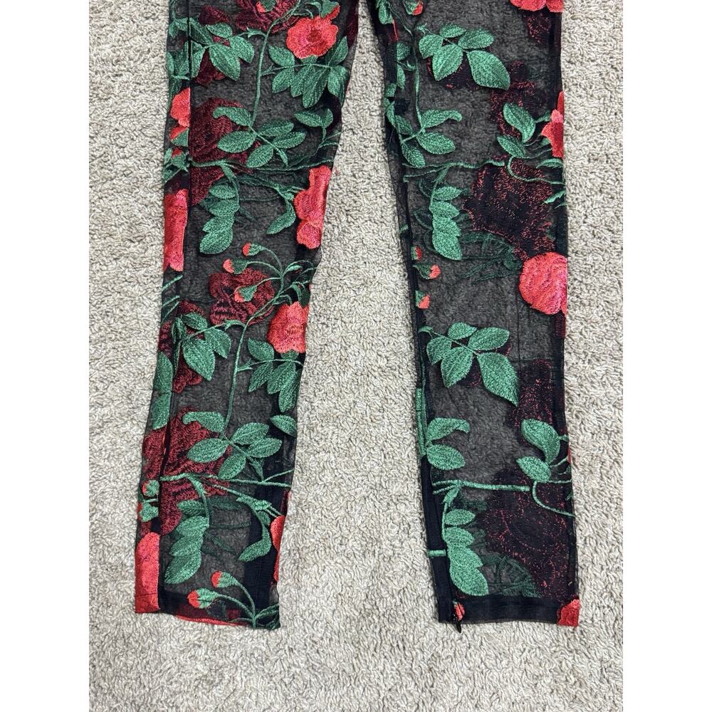 JAGGER & STONE Sheer Red Rose Embroidered Mesh Pants Zip Ankles Floral Size S - Picture 4 of 11